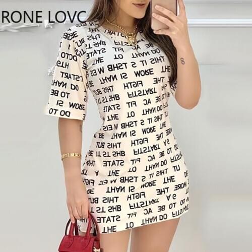 Women O-Neck Short Sleeve Casual Letter Print Dress Elegant Fashion Chic Dress