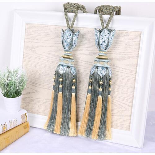 1 pair curtain tieback European classical curtain flower bean strap decorative accessories tassel hanging tie tape back M307