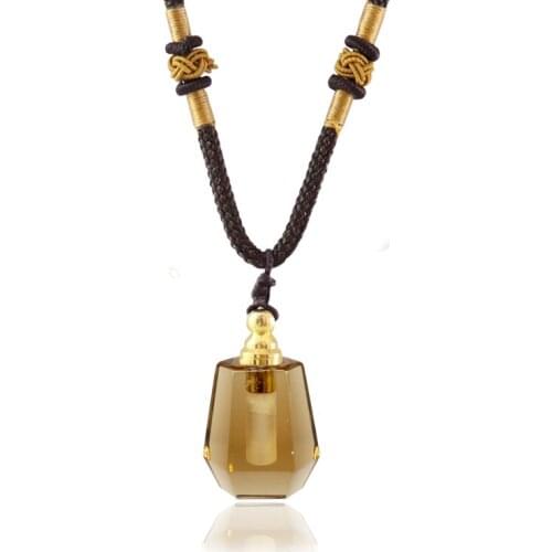 1PC Perfume Bottle Pendants Smokey Quartz Natural Stone Healing stone Essential Oil Diffuser Bottle Pendant Necklace