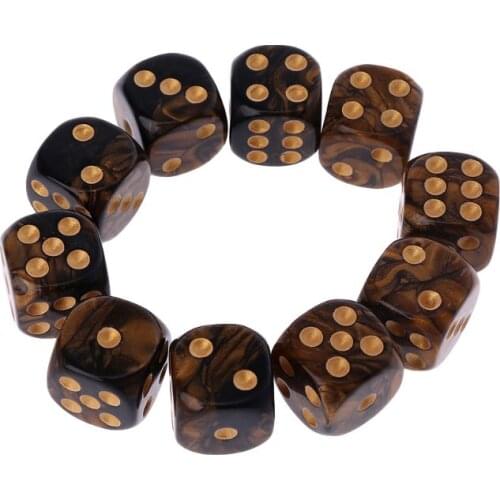 10 Pcs 16mm Resin Dice D6 Black Gold Points Round Edges KTV Bar Nightclub Entertainment Tools Adult Toys