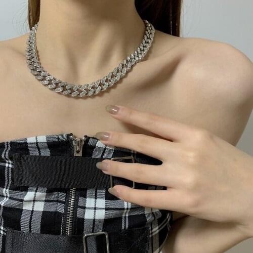 2021 new style with rhinestone silver full neck Cuban necklace for men and hip-hop jewelry for women