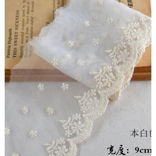 3 Meters/lot Beige Flower Lace Trim Embroidered Lace Mesh Fabric Patchwork 9cm Width