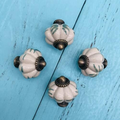 8pc Ceramic Knobs Green Bamboo Leaf Painted Cupboard DrawerDresser Pulls Handles Grey Kitchen Cabinet Knob Furniture Home Decor