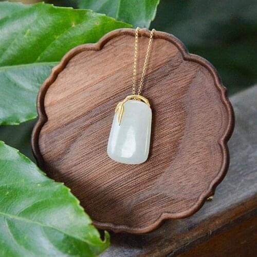 Bamboo Yinqi Natural Hetian Jade White Jade Lucky Pendant Pendant Jade Necklace Classic Atmosphere Gift for Mother