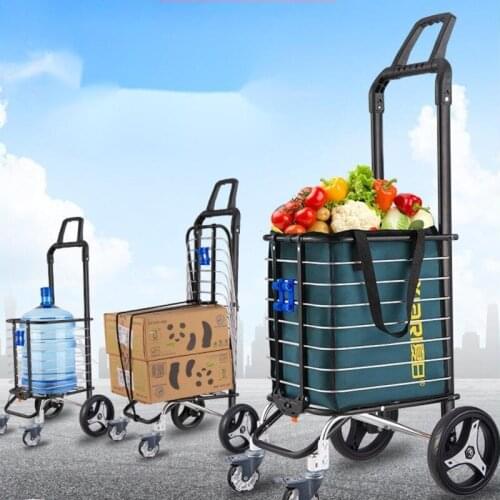 Double handle silent shopping cart multi-functional portable outdoor trolley household wearable folding elderly trailer basket