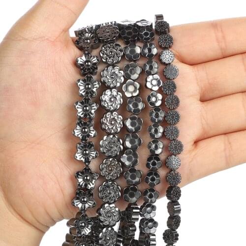 5 Styles Natural Stone Beads Flower Black Hematite Beads Loose For Jewelry Making DIY Bracelet Accessories