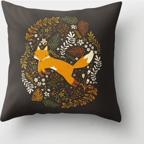 Fox Cushion Cover Cartoon Animal Pattern Peach Skin Sofa Bedroom Decorative Pillowcases Home Living Room Decor Accessories 45x45