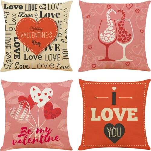 Valentines Day Love Print Cushion Cover Decorative Pillows Cartoon Seat Cushions Home Decor Flax Throw Pillow Sofa Pillowcase