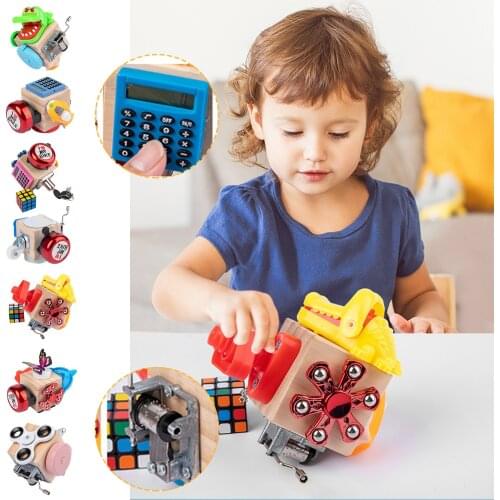 Wooden Montessori Busy Board Cube Latch Toy For Toddlers Kids Sensory improve Fine Motor Skills Activity Busy cube
