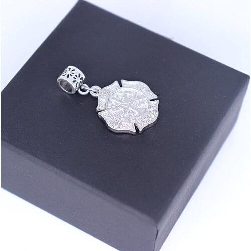 Eco friendly Metal FD Badge Fire Rescue Dept Charms Pendant With Big Hole European Beads Fit Bracelet Necklaces Making DIY Made