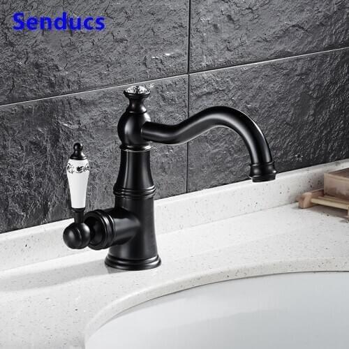 European Style Hot and Cold Bathroom Basin Mixer Faucet Ceramic Handle Bath Faucet Easy Install Bathroom Wash Basin Mixer Tap