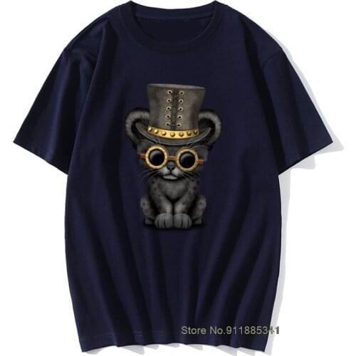Steampunk Black Cat Cub Men T-shirt Brand New Summer T Shirts Cute Animal Cartoon 3D Tops Cotton Tees Punk Style