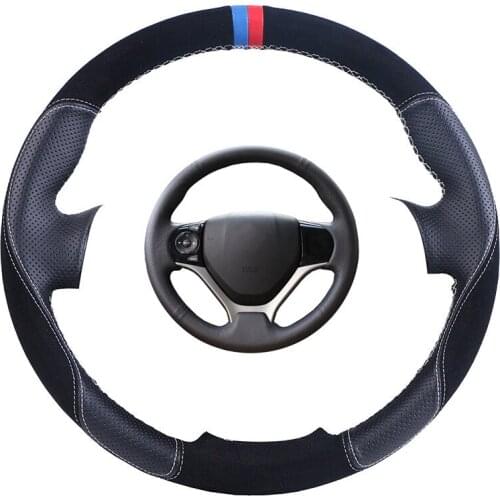 Custom Car Steering Wheel Cover For Honda Civic Civic 9 2012-2015 Suede Leather Steering Wheel Braid