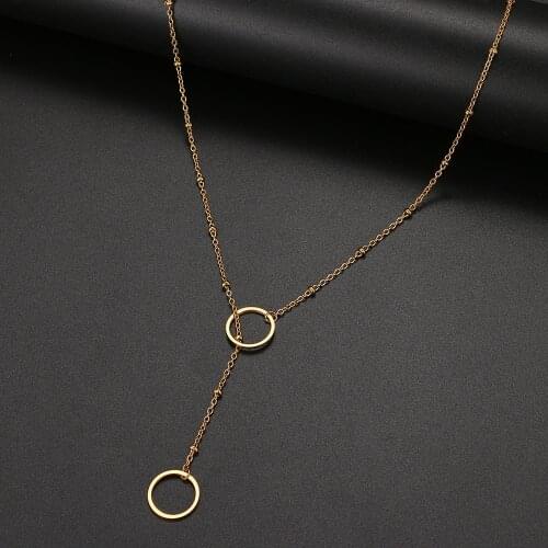 Stainless Steel Dainty Disc Necklaces Layered Circle Necklace Bar Pendant Necklace Real Gold Plated Necklace For Women Jewelry