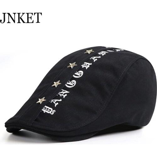 JNKET Leisure Embroidery Beret Hat Men Women Flat Caps Peaked Cap Outdoor Travel Sunhat Duckbill Cap Casquette Adjustable Size
