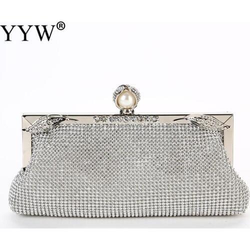 Women Evening Clutch Bag Rhinestone Wedding Purse Party Handbag Ladies Clutches Dumplings Shape Glitter Diamond Pearl Chains Bag