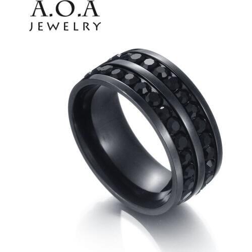 Hot Sale 316L Stainless Steel Black CZ Stone Ring Simple Duoble Rows Black Crystal Ring For Wedding Gift
