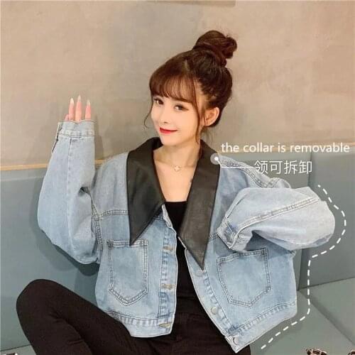 Short Jean Jackets Women Korean Fashion New Spring Autumn Female Small Coat Collar Removable Tideway Lady Cowboy Casual Coats