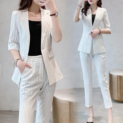 Fashion temperament OL striped suit suit female summer new small suit jacket two-piece pants Formal women suits