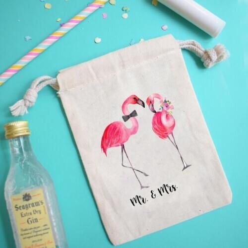 Mr Mrs Just Married bride groom Lover Wedding engagement Anniversary bridal shower decoration Flamingo romantic candy Gift bag
