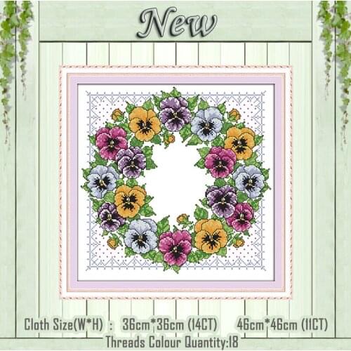 Pansy wreath flower diy paintings counted print on the canvas DMC 11CT 14CT kits chinese Cross Stitch embroidery needlework Sets
