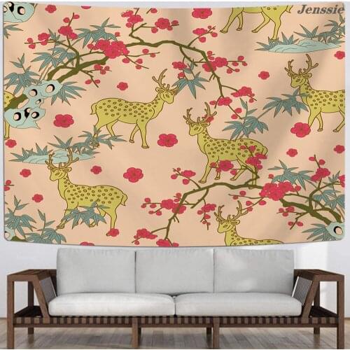 Cartoon Animal Tapestry Fabric Wall Hanging Decor Sika Deer Dinosaur Giraffe Character Pattern Table Cover Yoga Beach Towel