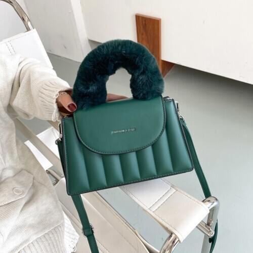 New High-quality Female Bag 2020 New Fur Handle Handbag Small Square Bag All-match Famous Designer Shoulder Bag Messenger Bag