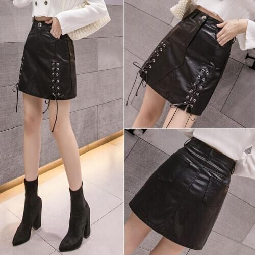 2020 new style pu skirt autumn winter fashion show thin high waist strap temperament package hip a-line shorts skirt DQ1203