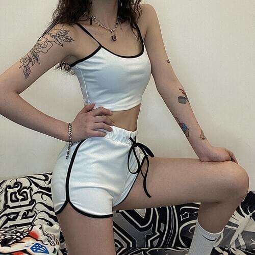 Ins New Hot-selling Stitching Line Contrast Color Umbilical Sling Home Leisure Suit