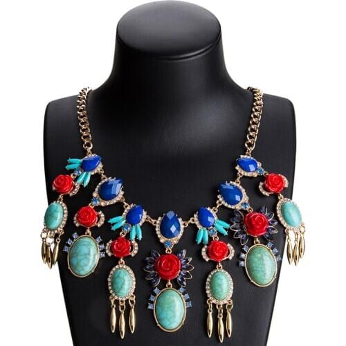 New Exaggerated Multi-layer Fashion Necklace, Flower And Diamond Womens Spring Sweater Chain Earrings