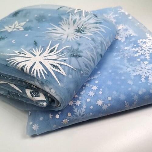 New Arrival Snowflake Fabric Two-Way Printed Gauze Cloth DIY Childrens Clothing Stage Performance Skirt Dress Material D780