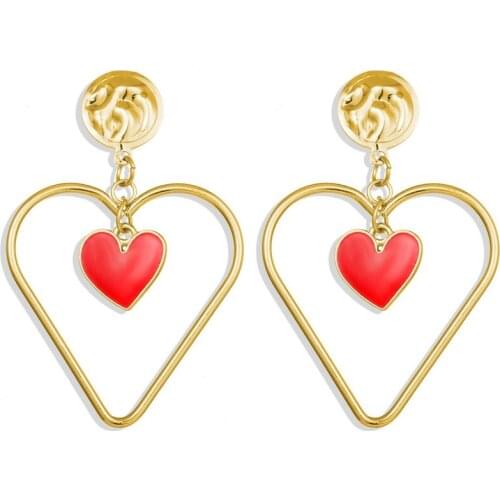 New five pearl eye Earrings creative double Peach Heart Pendant Earrings