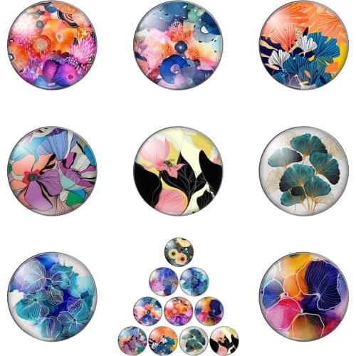 New Flower Charts Painting Leaf 12mm/20mm/25mm/30mm Round Photo Glass Cabochon Demo Flat Back Making Findings