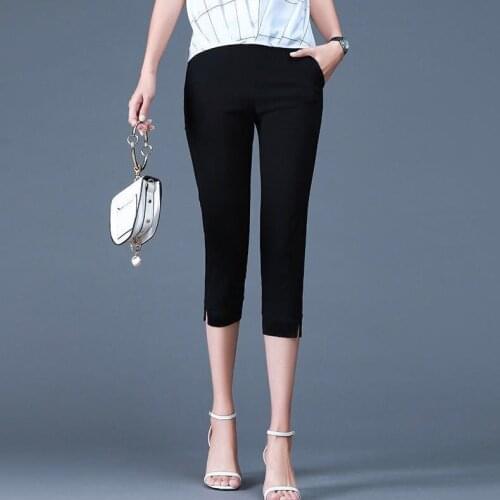 Super Stretch Pure Color Plus Size Female Elastic Band Pants Calf length Good Quality Extra Large Size Women Skinny Capris 4XL
