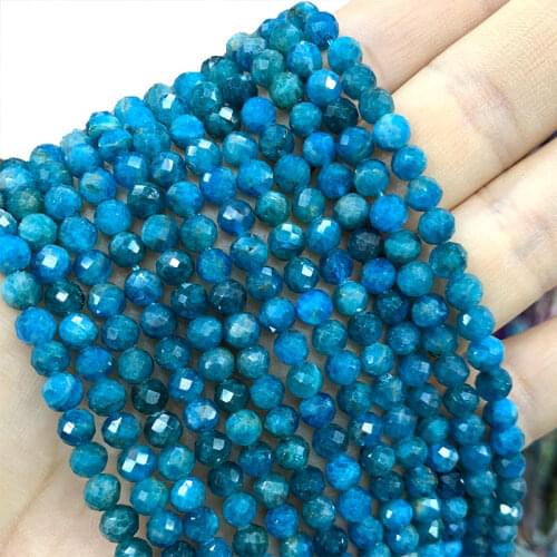 Wholesale Faceted Blue Apatite 100% Natural Loose Round Stone Beads For Jewelry Making DIY Bracelet Necklace 4/6/8/10MM 15