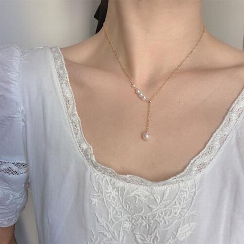 925 Sterling Silver Pearl Necklace for Women Simple Temperament Tassel Adjustable Necklace Clavicle Chain Jewelry