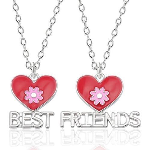 2 Piece Set Of Best Friend Necklace For Women Fashion Red Heart Letter Pendant Necklace BFF Friendship Jewelry Free Shipping