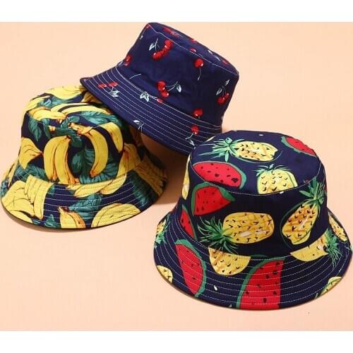 Tropical Print Fruit Pattern Bucket Hat Womens Summer Outdoor Sports Sun Hat Casual Bucket Hats