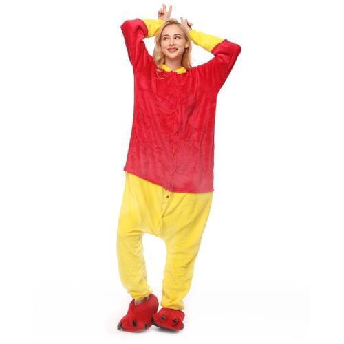 Kigurumi Pajama Winnie Bear Adult Animal Cartoon Hooded Onesie Women Men Couple 2019 Winter Pajamas Sleepwear Flannel Pijamas