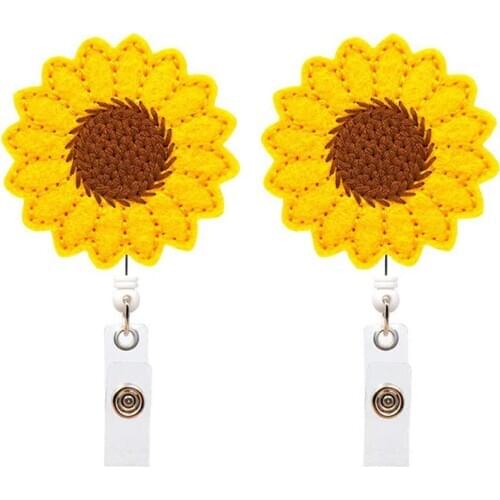 Sunflower Badge Reel Holder For Nurses Students Teachers Retractable Id Card Holder With Alligator Clip