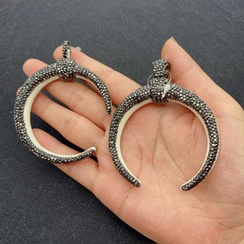 Moon Shape Resin Ox Bone Pendant Luxury White Pendant with Diamonds for DIY Necklace Jewelry Making Wholesale Woman Accessories