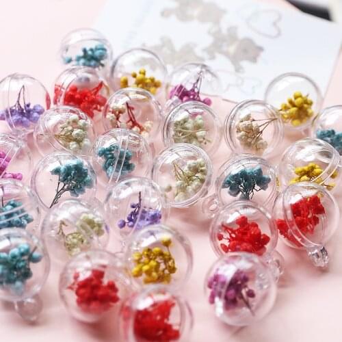 Immortal Dried Flower Branch Plastic Round Ball Pendant Charms 20mm 10pcs/lot For DIY Fashion Jewelry Making Finding Accessories