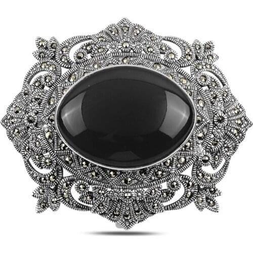 Silver 925 Sterling Natural Stone & Marcasite Brooch & Pendant