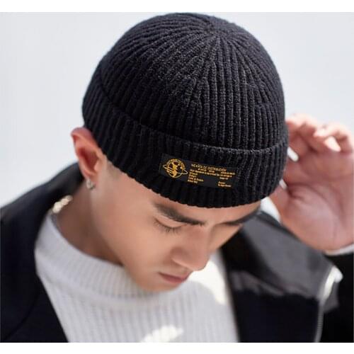 2021 Autumn Knitted Hats Women Black Beanie Hat Mens Hip Hop Skullcap Thick Brimless Baggy Melon Cap Unisex Winter Solid Cap
