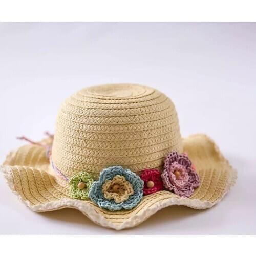 Straw Kids Caps Multi-colors Short Brim Flower Beach Sun Hats for Girls Top Quality Girls Sun Protection Hats KidsTravel Hat
