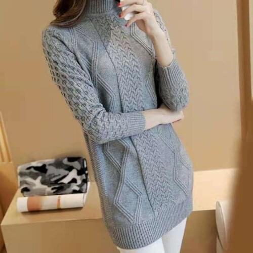 Sweater Women Autumn Winter New Medium Length Pullover Loose And Versatile Half High Collar Solid Sweater Bottoming Fashion