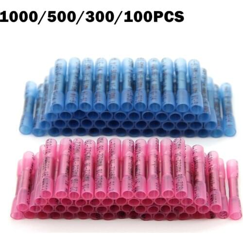 1000/500/300/100PCS Heat Shrink Crimp Terminals Waterproof Fully Insulated Seal Butt Electrical Wire Connectors 0.5-2.5mm2