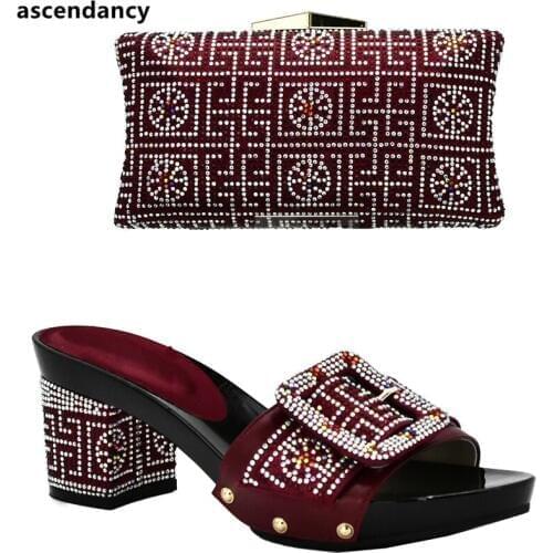 Wine Color African Shoes and Matching Bags Italian Nigerian Women Wedding Shoes and Bag Set Bag and Shoes Set Italy Party Shoes
