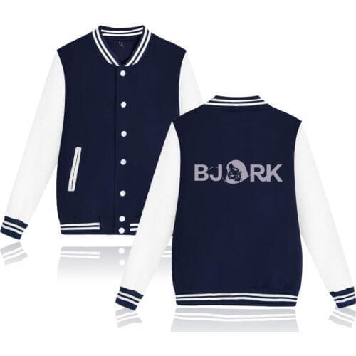 High Quality Bjork Baseball Jacket women men Fashion Cotton Harajuku Hip Hop Plus Size women blue and white Baseball Jacket