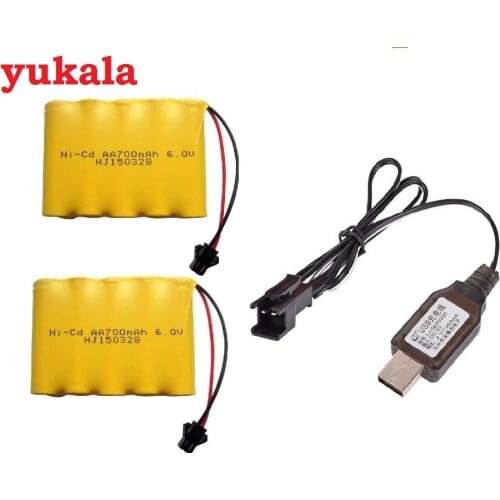 YUKALA 6V 700mAh N-CD AA Battery*2+usb charger for WPL B1 B14 B16 B24 C14 3853a RC car RC boat RC tank